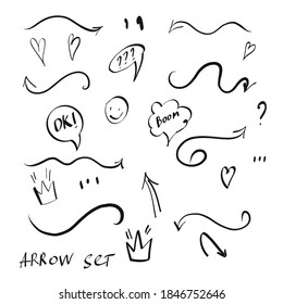 Hand drawn set elements, for concept design. Abstract arrows. Vector illustration.