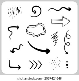 Hand drawn set elements, for concept design. Abstract doodle arrow in vector illustration. emphasis in vector illustration.