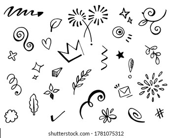 Hand drawn set elements.Abstract arrows, ribbons and other elements in hand drawn style for concept design. Doodle vector illustration