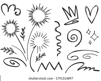 Hand drawn set elements.Abstract arrows, ribbons and other elements in hand drawn style for concept design. Doodle vector illustration