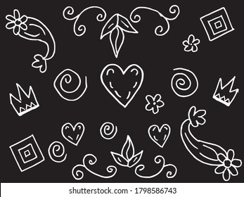 Hand drawn set elements.Abstract arrows, ribbons and other elements in hand drawn style for concept design. Doodle vector illustration