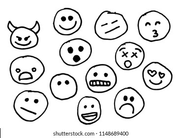 Hand drawn set of emojis