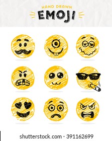 Hand drawn set of Emoticons. Vector set of Emoji. Smile icons. Vector illustration.