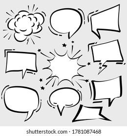 hand drawn Set of empty comic speech bubbles. vector doodle element illustration