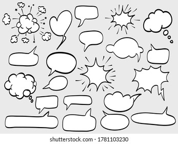 hand drawn Set of empty comic speech bubbles. vector doodle element illustration