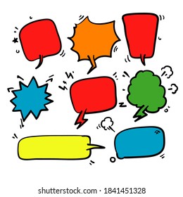 hand drawn Set of empty comic speech bubbles different shapes in doodle style vector