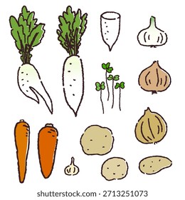 Conjunto dibujado a mano de verduras de todos los días