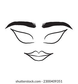 Hand drawn set of eye brows,eye,lips,isolated on white background,vector illustration eps10