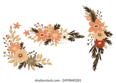 hand drawn set of fall flower arrangements