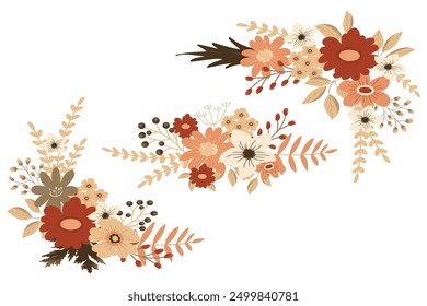 hand drawn set of fall flower arrangements