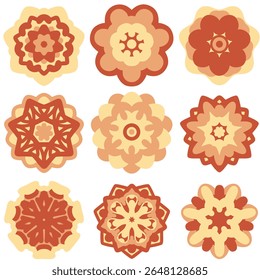 Hand drawn set of fall flower arrangements. Vector autumn doodle mandala. Hand drawn floral illustration with leaves, berries and curls. Autumn leaves mandala with falling foliage. Warm season mandala