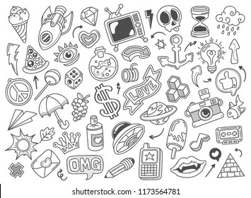 Hand drawn set of Fancy Icon doodles in vector. in this image you can get lots of funny symbols and icons for your design background needs.