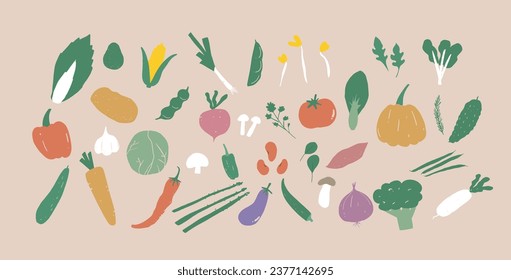 hand drawn set of farm fresh vegan ingredient diet illustration collection