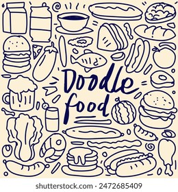Hand drawn set of fast food doodles.