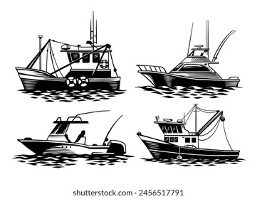 Hand Drawn set of Fishing Boats