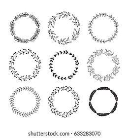 Hand drawn set of floral wreaths. Romantic floral design elements.