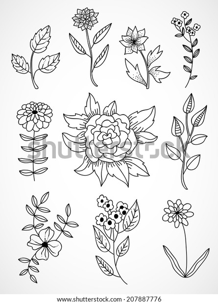 Hand Drawn Set Flowers Stock Vector (Royalty Free) 207887776