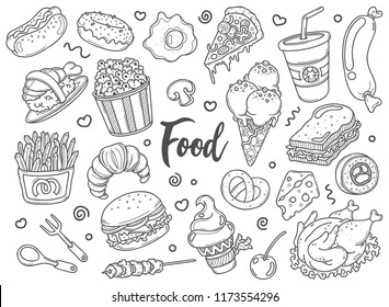 Hand drawn set of Food doodles in vector. in this image you can get some interesting images for your design needs. very good for menu and poster design.