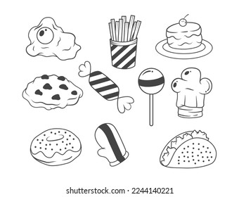 Hand drawn set of food doodles in vector