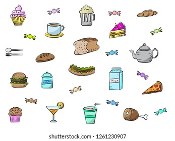 hand drawn of set food and drink icon template design