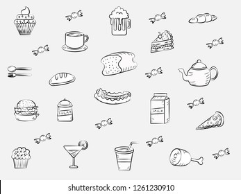 hand drawn of set food and drink icon template design