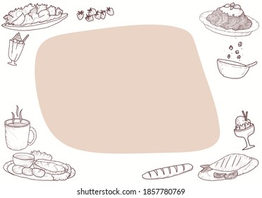 Hand drawn set of food ingredient doodles background in vector