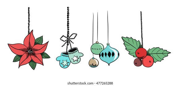 Hand drawn set of four christmas elements