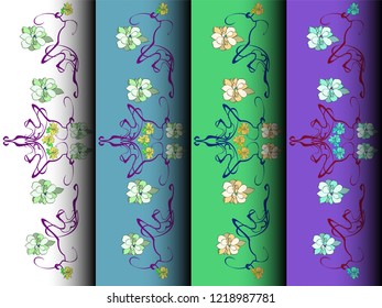 Hand drawn set of four patterns in art Nouveau style. Vector illustration.Ornate floral background .  Modern design for textiles, printing.