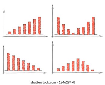 Hand drawn set of four red bar charts. Eps10