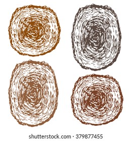 Hand drawn set of four wooden textures isolated on white. Can be used in decoration of thematic articles and posts, as design element or background.