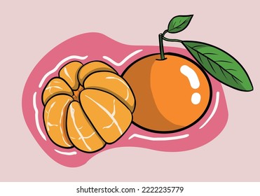 Hand drawn Set of fresh tangerine or mandarin fruits isolated on background. Vector illustration.