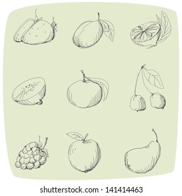 Hand drawn set of fruit. EPS 10. No transparency. No gradients.