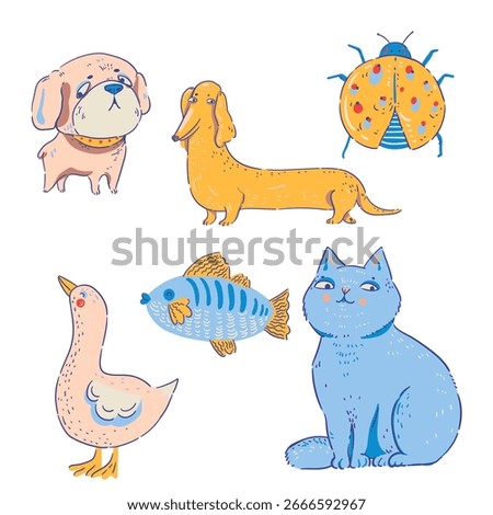 Hand drawn Set of funny cartoon animals