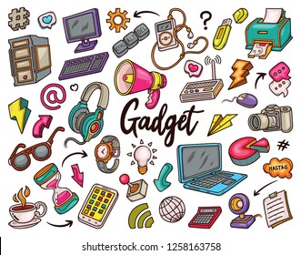 Hand drawn set of Gadget doodles in Colors vector