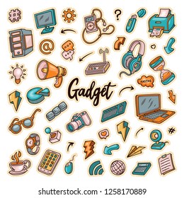 Hand drawn set of Gadget doodles in Colors vector 