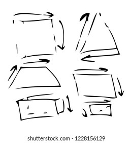 Hand drawn set of geometric shapes with arrows. Vector doodle objects
