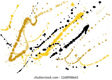 Hand drawn set of golden ink spots isolated on white background. Paint splat set ink. Splat drop vector. Blood splash. Paint blob.