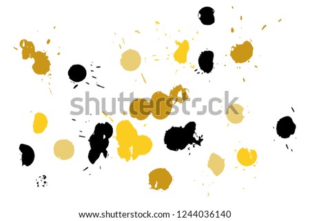 Hand drawn set of golden ink spots isolated on white background. Paint splat set ink. Splat drop vector. Blood splash. Paint blob.