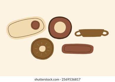 Hand Drawn Set Greek Organic Ceramic Abstract Utensil. Pottery Shape Silhouette Collection Decor Elements. Vector Illustration