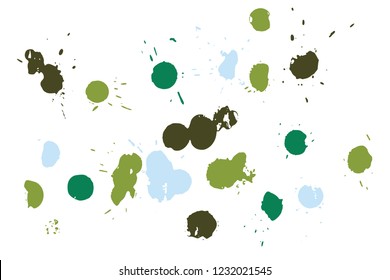 Hand drawn set of green ink spots isolated on white background. Paint splat set ink. Splat drop vector. Blood splash. Paint blob.