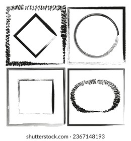 Hand drawn set with grunge square frames. Vector illustration. EPS 10.