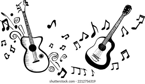Hand drawn set of guitars