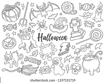 Hand drawn set of Halloween doodles in vector