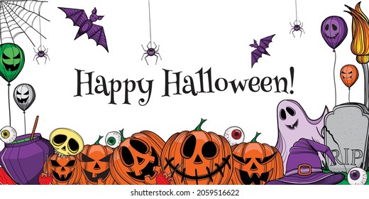 Hand drawn set of halloween elements isolated on white background.