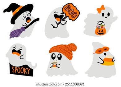 Dibujado a mano conjunto de fantasmas de Halloween