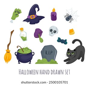 Hand drawn set of Halloween themed elements.