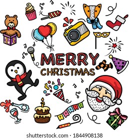 Hand drawn set happy new year and merry christmas. illustration vector