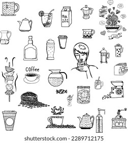 Hand drawn set of healthy food ingredient doodles in vector