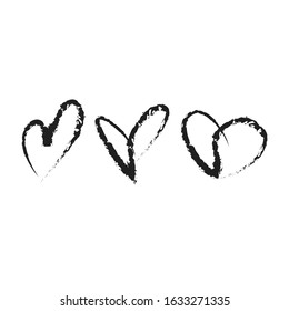 Hand drawn set of heart designs. Vector illustration of hand-made hearts. Black and White logo.