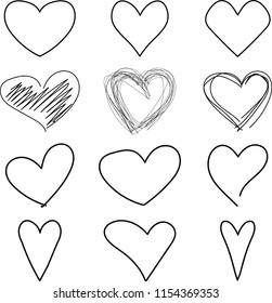 Hand Drawn Set of Hearts